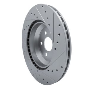 Tesla Model 3 Brake Rotor (1) - Front Left - R1 Concepts - Drilled & Slotted - Silver - `17-`25